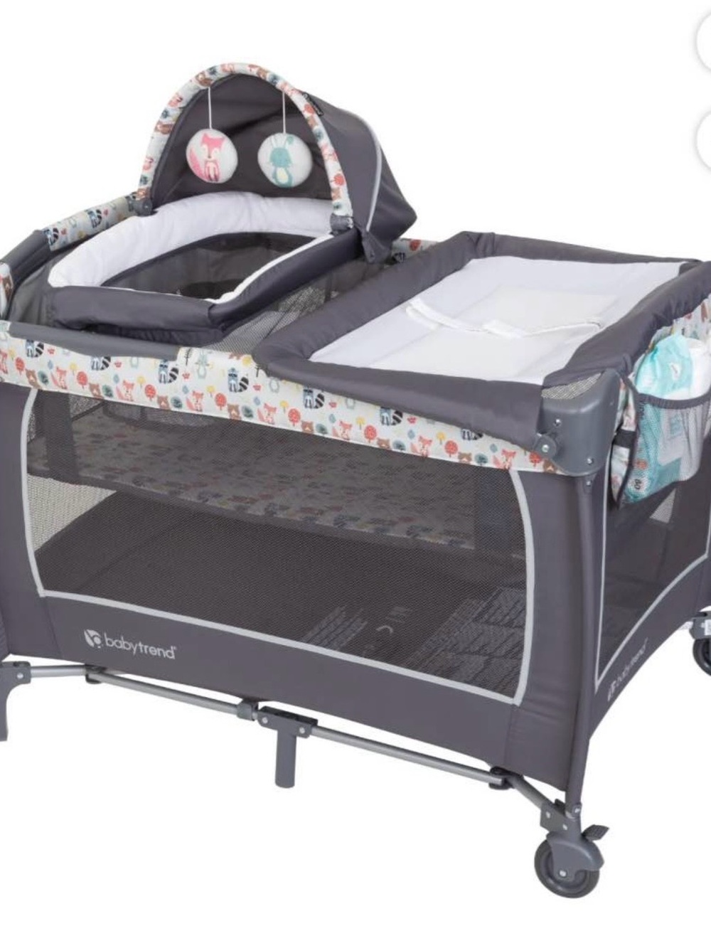 Gray Playard with Changing Station and Bassinet